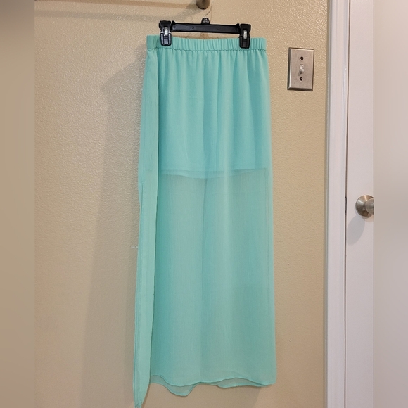 Women Express Flowy Aqua Blue Maxi Skirt size S - Picture 2 of 5